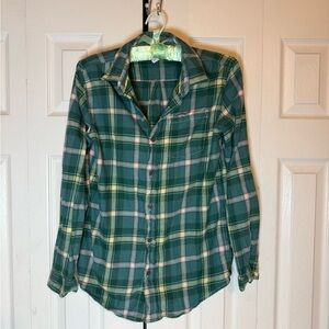 Cat & Jack‎ Teal Plaid Shirt with Yellow and Pink